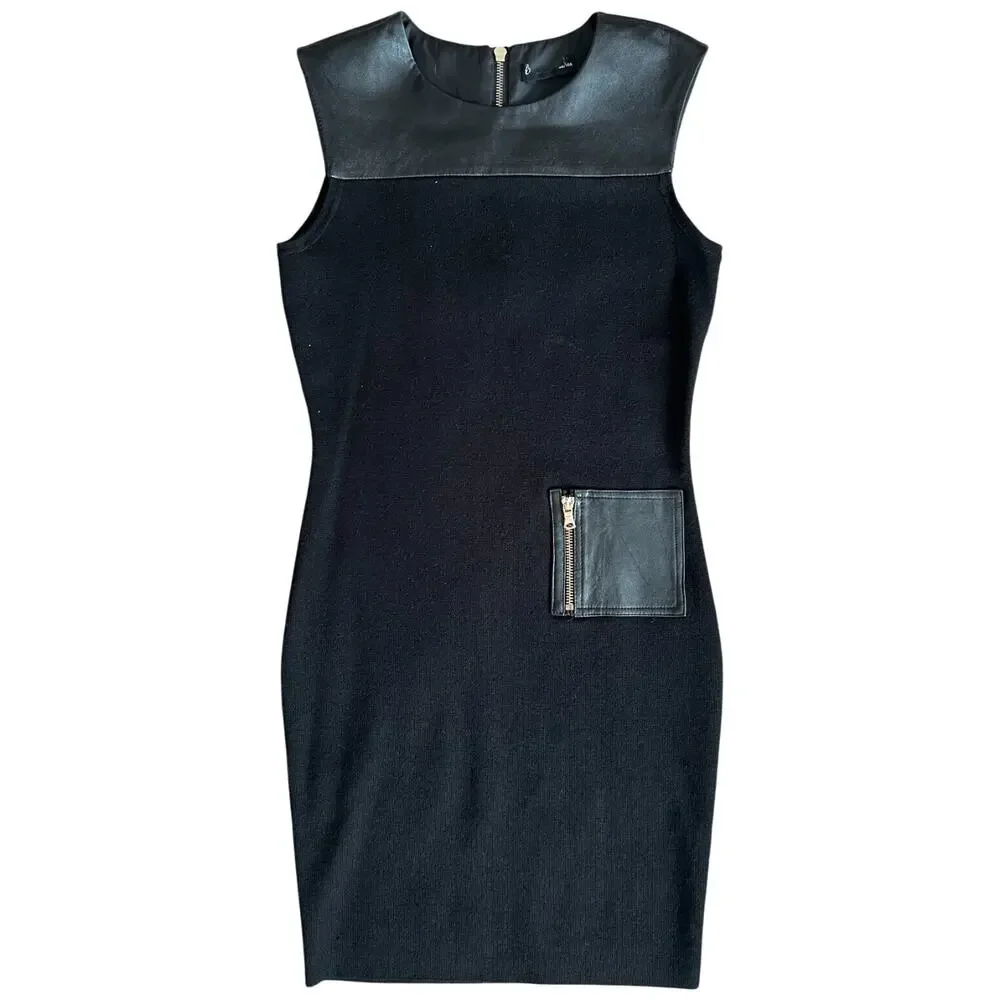 Dolce & Gabbana Black Front Pocket Leather Accent Mini Dress, XS/US2/T38 - Picture 6 of 15